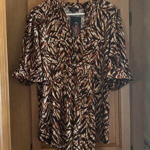 NWT Cocomo Animal Print Studded Pleated Top